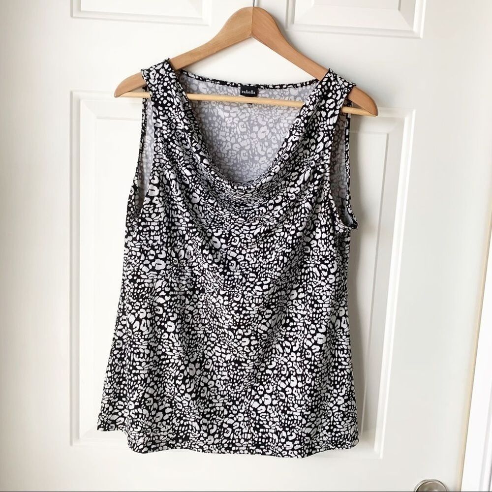 Rafaella Black White Floral Sleeveless Tank Blouse Large - Picture 1 of 6